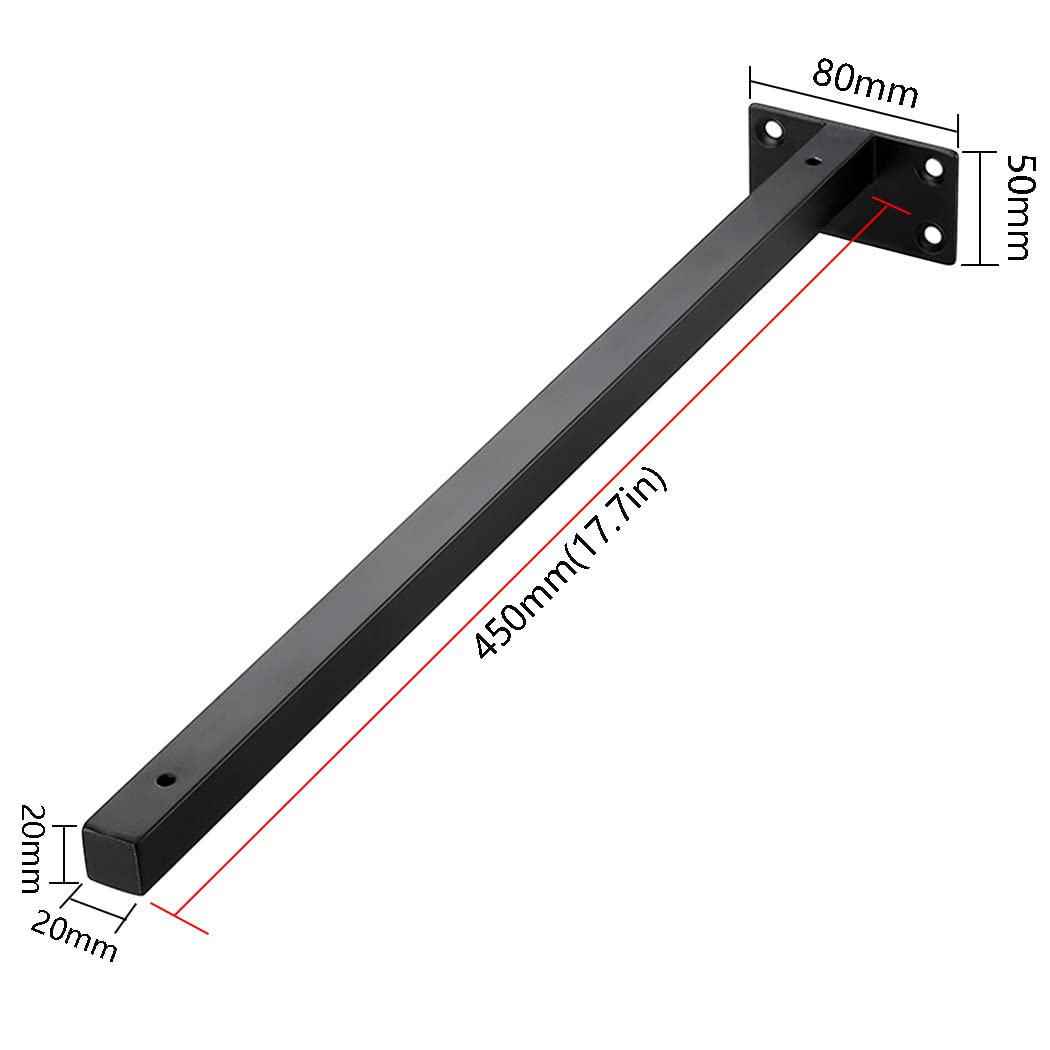 4 Stück Vierkantrohr Regalhalterungen Edelstahl Industrie Regalträger Schwerlast Wandkonsole, für Küche, Schlafzimmer, Wohnzimmer, Schwarz (450mm/17.7in)