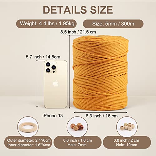 Image of Macrame Cotton Cord 5mm x 300m, ZUEXT Natural Handmade Golden Braided Cords 4 Strands Knitted Rope String for Craft Wall Hanging Weaving Tapestry Dream Catchers Hanger DIY Gift