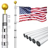 KOOV 25FT Telescoping Flag Pole Kit - Heavy Duty Adjustable Height Aluminum Flag Poles, Extra Thick Telescoping Flagpole Set with 3x5 Flag for Outdoor or Residential