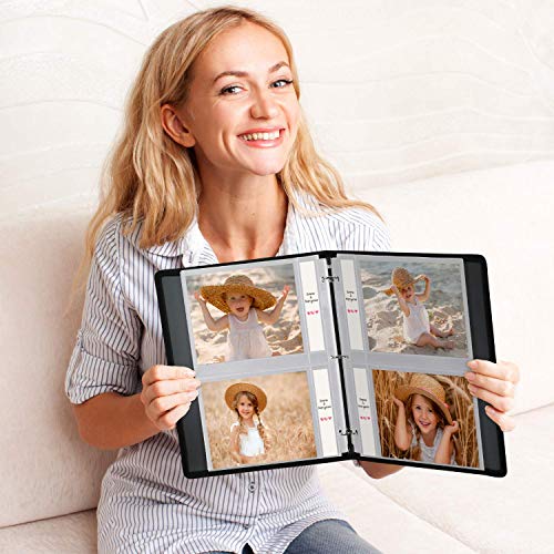 Dunwell Photo Album 3-Ring Binder - (Dark Silver, 1 Pack), Holds 100 5x7 Pictures with Initial 25 Photo Protector Sheets, 5x7 Photos, 5 x 7 Refillable Photo Insert Sheets, Acid Free, Crystal Clear