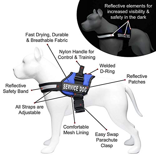 Image of PetsUp Service Dog Harness, Chest Body Belt for Dogs ((60-69 CM Chest Girth), Blue)