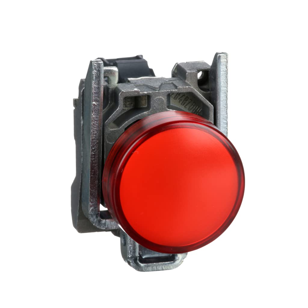 Schneider Electric Harmony XB4 - Pilot Indicator Light, Metal, Plain Lens, Integral LED, Industrial Control, 24 V AC/DC, XB4BVB4, Red