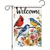 Starlit Patio Welcome Bird Garden Flag 12x18 Inch Double Sided Colorful Birds Floral Yard Decoration Seasonal Outdoor Banner for Spring Summer Porch Patio Lawn Home Decor Small Garden Flag
