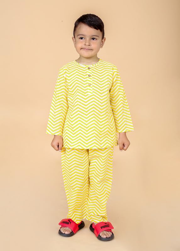 Image of Boys Cotton Night Suit | Jaipur Handblock Print Pajama Set for Kids | Boys Sleepwear | Kids Pajama Set | Baby & Toddler Sleep Suit | Combo Pack of 2