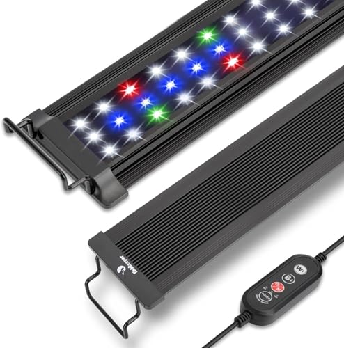 Aquarium Beleuchtung, Aquarium LED Vollspektrum Beleuchtung, 10 Stufen der einstellbaren Helligkeit, 35W 24/7 Allwetter-Beleuchtungsmodus, mit einziehbarem Ständer für Aquarien Größen 65-85cm