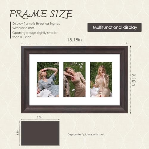 Image of DUENPY 8x14 Picture Frame 4x6 Collage Picture Frame Displays Three 4x6 inch Photos or 8x14 (Without Mat) Wall Decor or Tabletop Walnut
