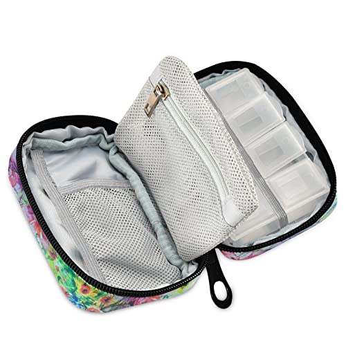 Image of Pill Case 7 Day Pill Organizer Watercolor Dragonfly Travel Pill Case Portable Weekly Pill Box Bag Container Vitamin Supplement Holder with Zipper for Family Business