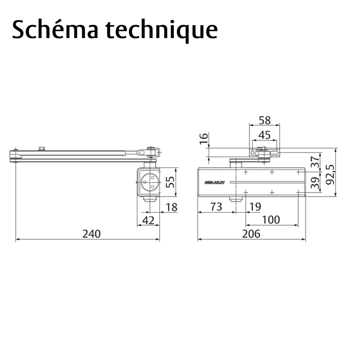 TESA DC140 ferme-porte, EN 2/3, pour portes moyennes, bras articulé, Noir RAL 9005, montage en surface, vitesse de fermeture et à-coup final réglables