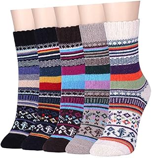 JaosWish 5 Pairs Womens Wool Socks Thermal Thick Warm Knitting Ladies Soft Classic Norwegian Socks for Winter