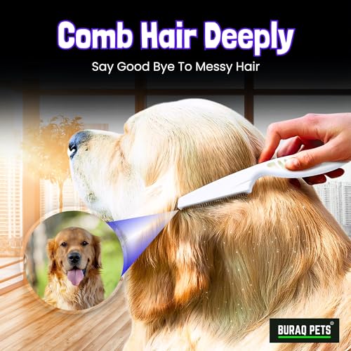 Image of Buraq Flea Comb for Cats and Dogs Large Stainless Steel Grooming Comb for Removing Fleas Ticks Lice Eggs and Dirt with Anti Slip Handle Suitable for All Hair Types