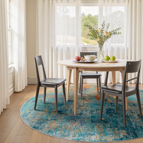Washable Area Rugs 8ft Non-Slip Modern Abstract Soft for Living Room Entryway Bedroom Nursery, Print Pattern, Teal Blue Green Orange Rust Red Colorful