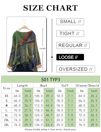 YESNO Women Cardigans Knitted Graphic Long Sleeve Jumpers V-Neck Button Sweaters Tops with Pockets M S01TYP3UK CR110 - Image 2