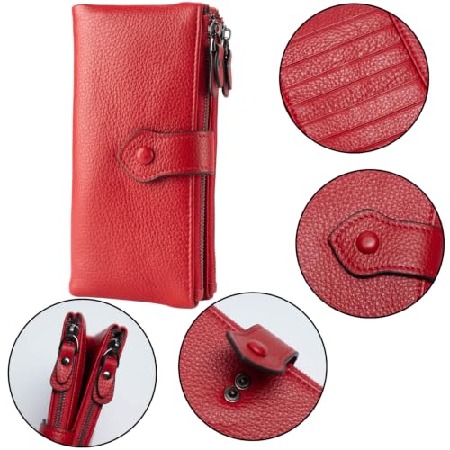 Image of Bveyzi Women Soft Leather RFID Blocking Bifold Slim Wallets Ladies Credit Card Holder Double Zipper Pocket | Soft