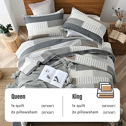 Y-Plwomen Queen Quilt Set 100% Cotton Quilts Queen Size, Cozy Plaid Queen Quilt, Reservible Lightweight Queen Quilt Bedding Set For All Season, 3-Pieces #TOP4