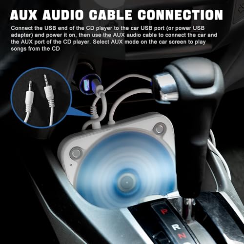 SKYANS CD Player for Car, External USB AUX Disc Drive Plug & Play for Vehicles Without Built-in Player, Portable CD Player for Car Stereo, Laptop & Smart TV, Anti-Skip by SKYANS - Image 4
