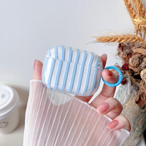 Image of MINSCOSE for AirPods Pro 3rd Generation Case,Cute Striped Aesthetic Pattern Design with Trendy Keychain Ring,Soft TPU Protective Shockproof Cover with Cleaner Kit for Airpods Pro 3-Clear Blue