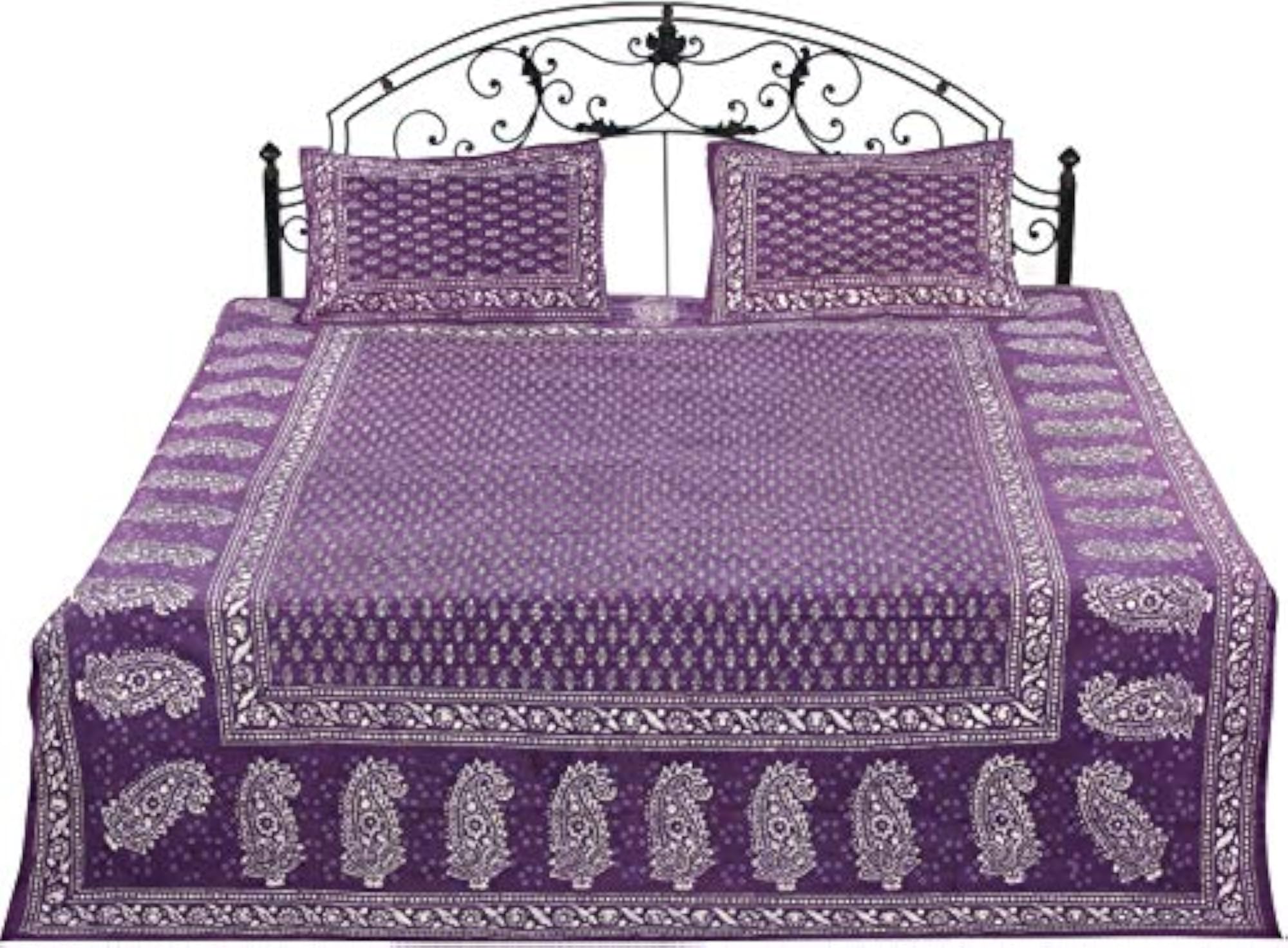 Block-Printed Bedspread from Rajasthan, Pure Cotton with Pillow Covers