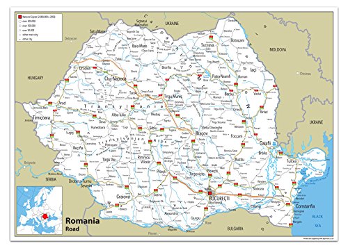 Romania mapa drogowa - laminowany papier (A2 rozmiar 42 x 59,4 cm)