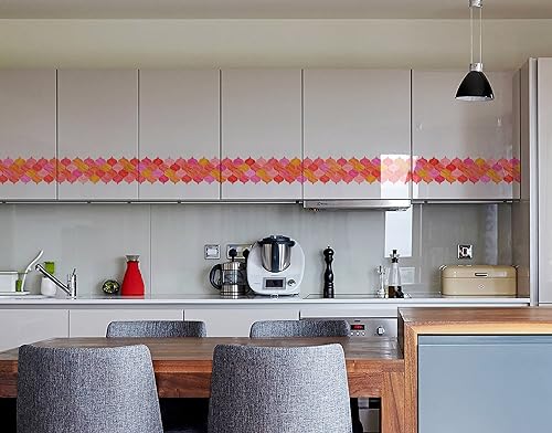 Image of WallDesign Vinyl Mosaic Lantern Red Orange Shades - 6.25 in X 10 Ft Self-Adhesive Tile Sticker Sheet for Decoration of Kitchen, Bathroom, Furniture, Door, Living, Ceiling