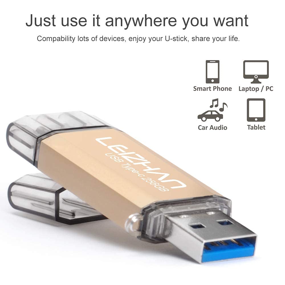 Pamięć USB 256 GB, typ C Memory Stick OTG, pamięć 2 w 1, pamięć flash, USB 3.0, Pen Drive do komputera/laptopa/notebooka i innych USB-C (256 GB, złoty)