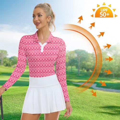Image of Soneven Womens Golf Shirts Moisture Wicking V Neck Long Sleeve Polo Shirts Collared Tops