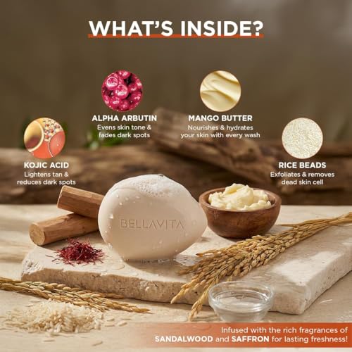 Image of BELLAVITA Bright Wonder Brightening soap | Pack of 6 x 100Gm | Dark Spot & Pigmentation reduction | Kojic acid & mango butter | Paraben free