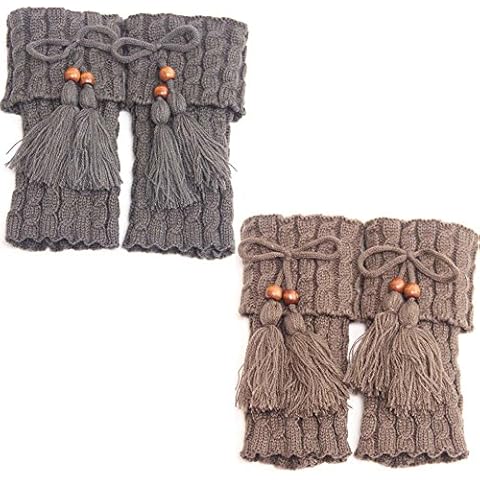 Flyou 2 Pairs Women Boot Knit Cuffs Winter Warm Cuff Socks Short Crochet Leg Warmers Cover