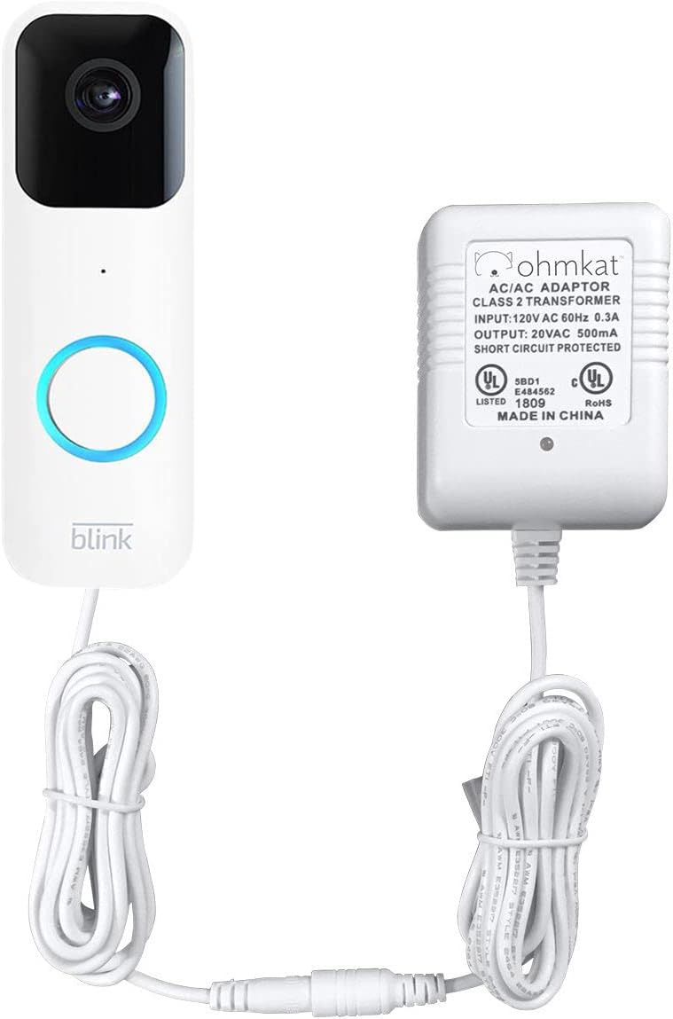 OhmKat Video Doorbell Power Supply – Compatible with Blink Smart Wi-Fi Video Doorbell – No Existing Wiring Required – Transformer, Adapter, Power Kit & Supply All in One (White)