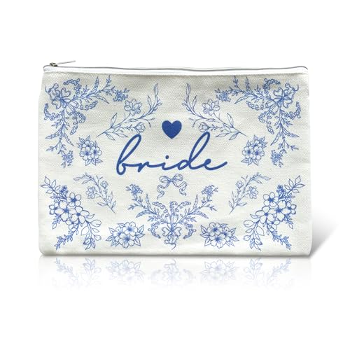 LADY&HOME Bride Makeup Bag Blue Bride Bag for Bridal Shower Wedding Engagement Gifts