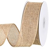 20 Yards Burlap Wired Ribbon 1-1/2 Inch Wired Edge Ribbon for Bows Wreaths Crafts Flower Bouquet Gift Wrapping Party Christmas Home Decorations