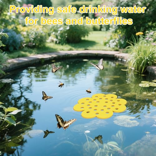 Gosknor 4 Stück Schwimmende Bieneninsel, Blumenform Schwimmende Bienen-Tränkestation Schmetterlings-Trinkbrunnen für Bienenstock Poröses Design für einfachen Zugang zu Wasser Gartendekor im Freien