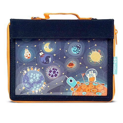 Les Skewies - Picassito, de aanpasbare mobiele tekenstudio met schouderriem, zakje, schetsboek, potlood en 4 geïllustreerde hoezen - Navy Blue