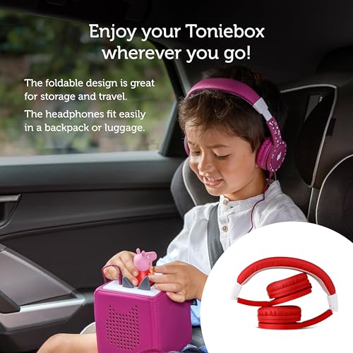 Image of Tonies Foldable Wired Headphones for Kids - Comfortably Designed to fit On-Ear - Works with Toniebox and All 3.5mm Devices - Red