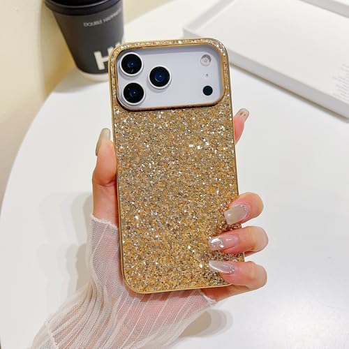 Coque iPhone 17 paillettes or en silicone rigide idéale pour vos soirées