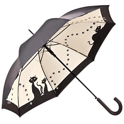 Preisvergleich Produktbild MySchirm Designer Regenschirm mit Schwarzen Katzen in elegantem Schwarz- Eleganter Stockschirm - Luxus Design - Automatikschirm