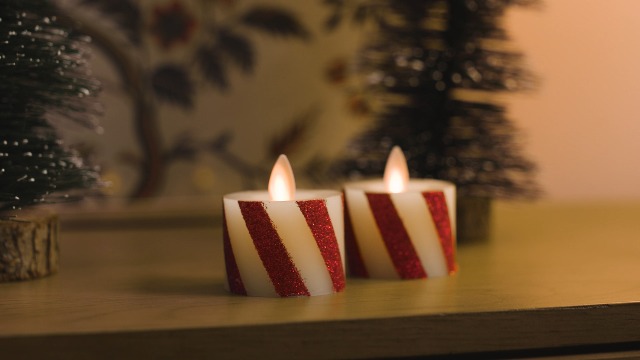 Image of Luminara 2-Pack Moving Flame LED Flameless Tealight (1.4 inch x 2 inch) Battery Operated Plastic LED Flameless Tea Light Smooth (Candy Cane Red)