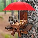 Mailfull Eichhörnchen Futterhaus Wetterfest mit Regenschirm Hölzerner Eichhörnchen Picknick Tisch mit Maiskolbenhalterung für Draußen Garten Baum oder Zaun