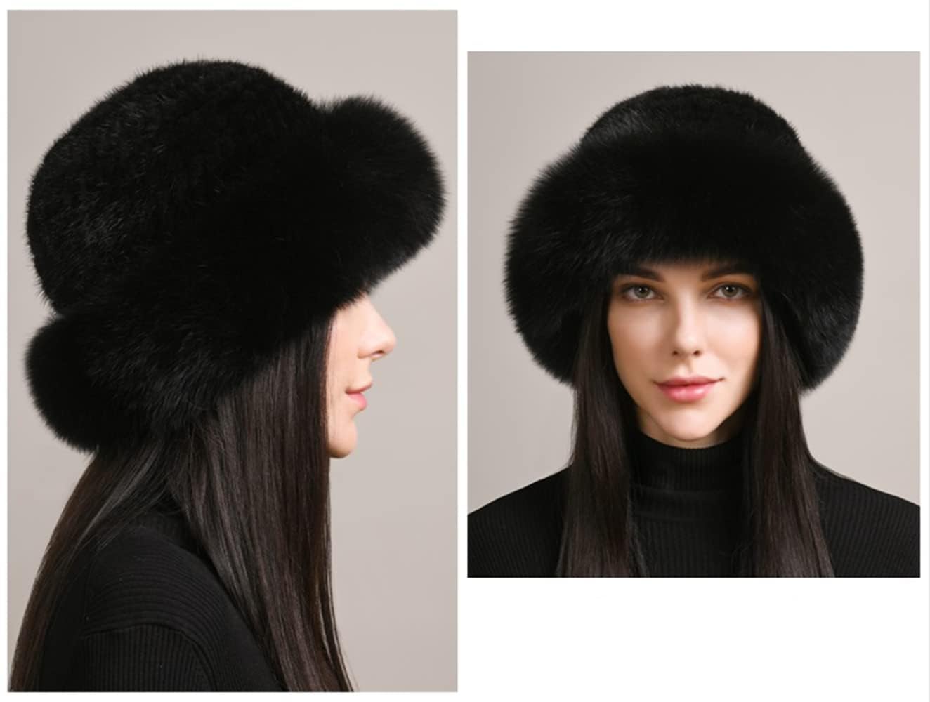 Gorros de Invierno para Mujer Niñas Piel de Visón Auténtica Gorro de Punto Borde Suave Moda