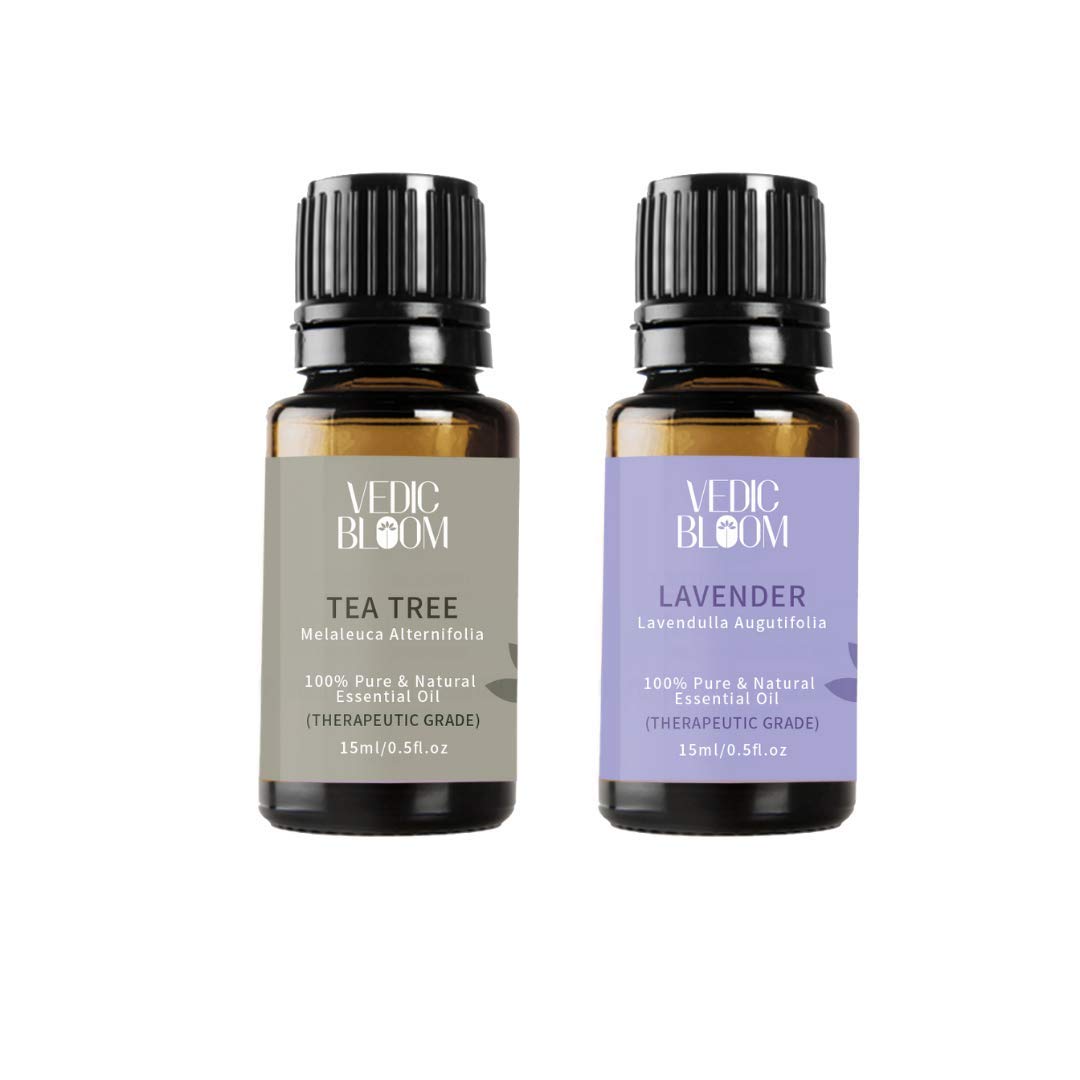 Vedic Bloom Tea Tree & Lavender Essential Oils - Pure 100% Natural for Healthy Skin, Face, and Hair (15 ml + 15 ml)