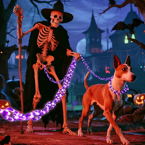 YOUNGAR Halloween String Lights,13.7ft 175LED Battery/USB Operated Plastic Chain Light,Timer Memory with 8 Modes for Haunted House Indoor or Porch, Window, Party Outdoor Decorations (Purple)