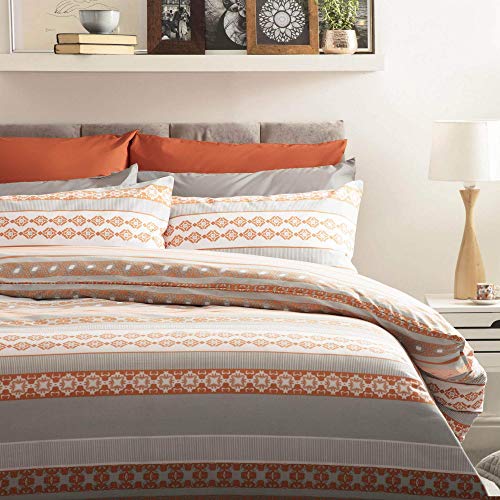 Belledorm rahil Moderno geometrice diseño Funda de edredón set en Terracota & Gris Rey Cama Tamaño
