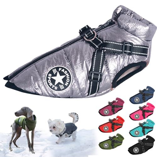 behound Pawbibi Sport - Waterproof Winter Jacket with Built-in Harness, Pawbibi Dog Warm Jacket with Harness, Fashion Sports Dog Coats for Small And Large Dogs Winter Waterproof (M,Sliver)