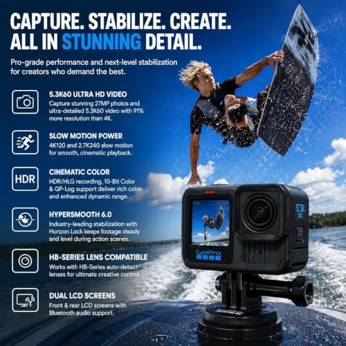 Image of GoPro HERO13 Black Accessory Bundle - Includes The Handler, 2 Enduro Batteries, 2 Curved Adhesive Mounts, 64GB SanDisk MicroSD Card, and Carrying Case, Head Strap & Card Reader