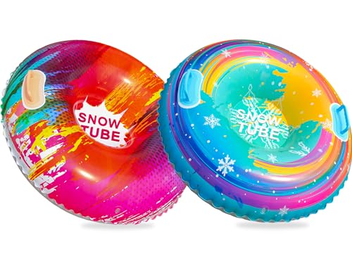 FindUWill Snow Tubes 2-Pack, 35" Heavy-Duty Inflatable Snow Sleds for