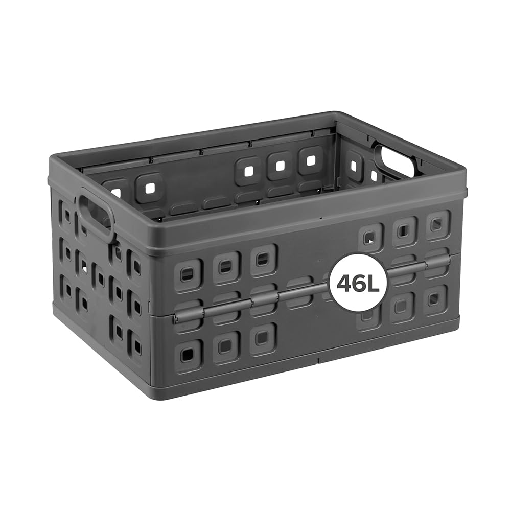Sunware Square Panier de Rangement 32L - 49x36x24,​5cm - Caisse rangement plastique pour produits alimentaires - Paniers et boîtes de rangement anthracite