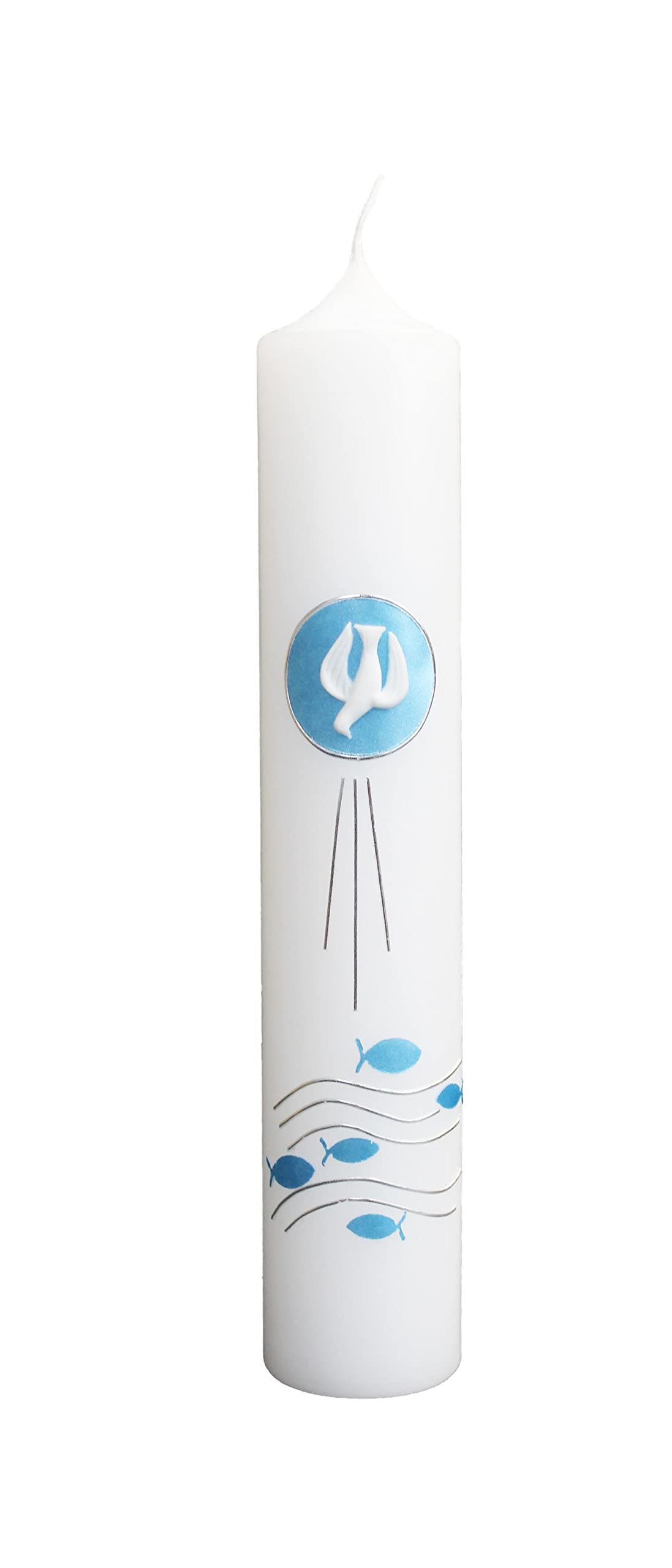 Wiedemann Candela per battesimo, comunione, colomba e pesci, 265/50 mm (blu)