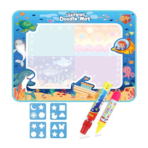 Tapis de dessin Ocean Magic, grande planche à gribouiller - 80 x 60 cm - Tapis de dessin réutilisable avec 2 stylos