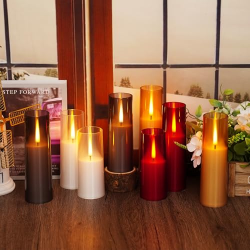 Image of Nimiko Flickering Flameless Candles 7Pcs Upgraded Realistic Dancing Flame Battery Operated Candles,LED Candles with Remote and Timers,Acrylic Electric Pillar Candles for Festivals Decor(Grey)