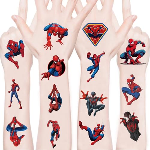 JCQAYB 100pcs Spider- Man Temporary Tattoos for kids,Birthday Party Supplies Favors Decorations Cute Fake Tattoos Stickers Spider - Man Party Decorations
