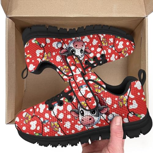 Boys Girls Shoes for Little Kids/Big Kids Machine Washable Lightweight Comfy Athletic Running Shoes Kids Sneakers Light Grey Christmas Cow Pattern2